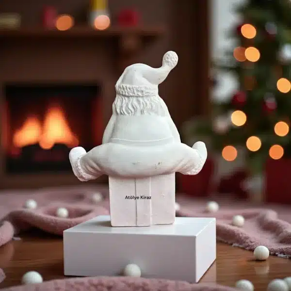 Ham Polyester Hediye Paketi Üzerinde Noel Baba Heykeli: Yılbaşı Temalı Biblo - Görsel 6