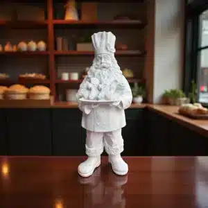 Boyanabilir Pastacı Noel Baba Heykeli - Kurabiyeli Şef Polyester Figür