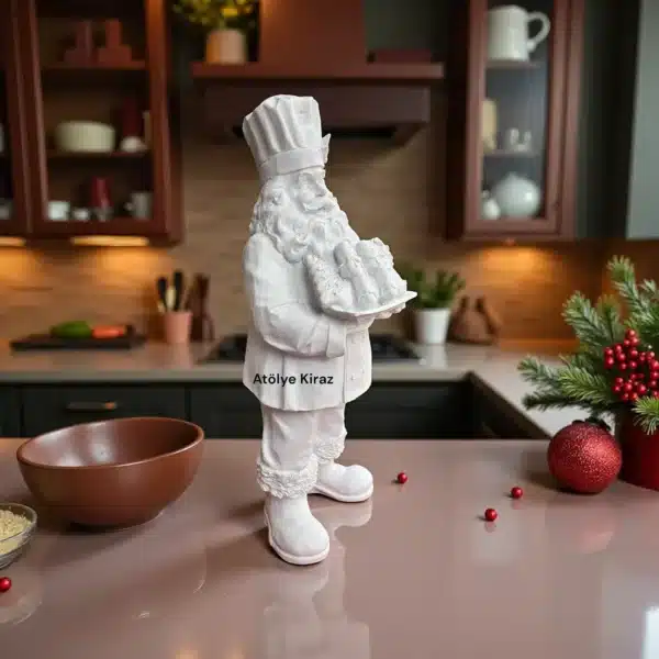 Boyanabilir Pastacı Noel Baba Heykeli-Kurabiyeli Şef Polyester Figür - Görsel 2