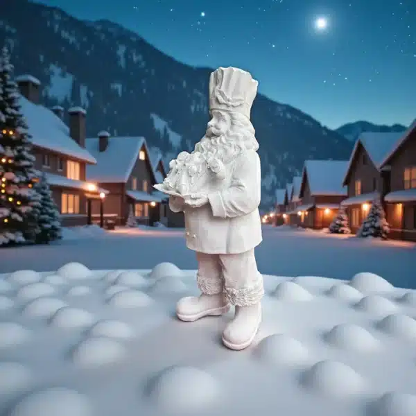 Boyanabilir Pastacı Noel Baba Heykeli-Kurabiyeli Şef Polyester Figür - Görsel 4