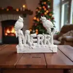 Boyanabilir Kuşlu Merry Christmas Yazısı: Yılbaşı Masa Süsü