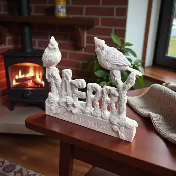 Boyanabilir Kuşlu Merry Christmas Yazısı: Yılbaşı Masa Süsü - Görsel 3