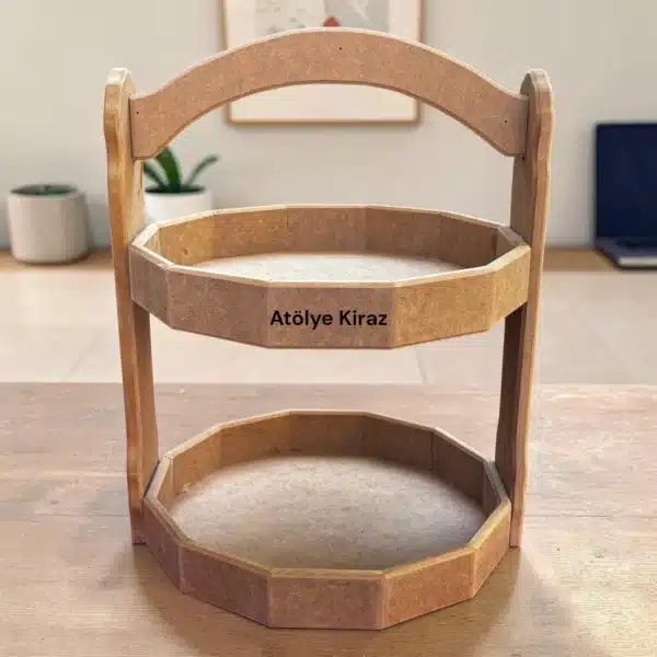 İki Katlı Geometrik Sunumluk Boyanabilir Kahve Köşesi Ahşap Stand