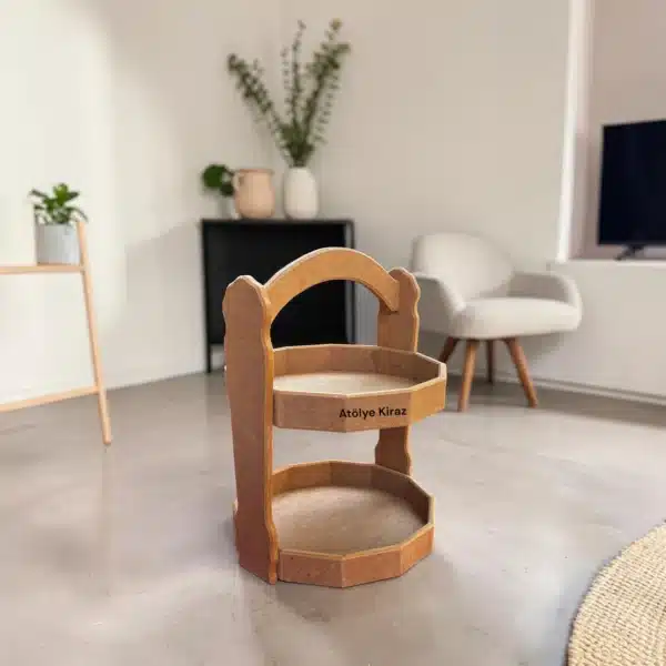 Boyanabilir Çok Katlı Sunumluk Ahşap Organizer Banyo Mutfak Düzenleyici Atölye Kiraz