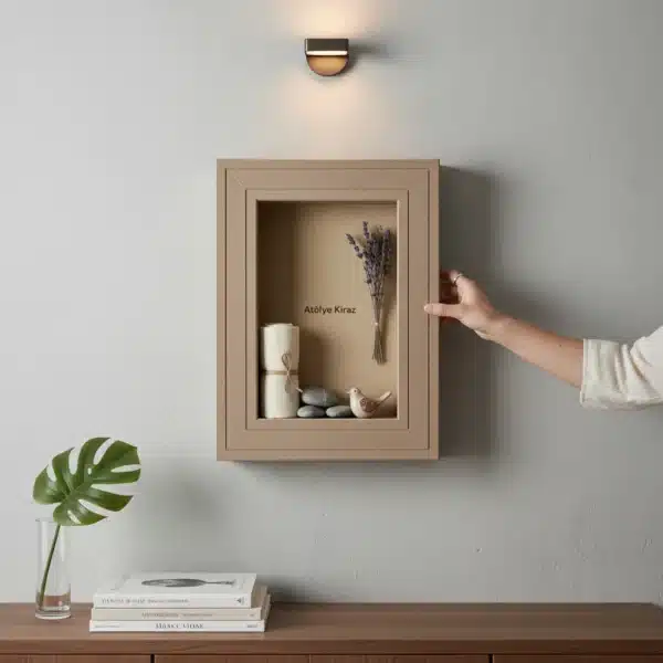 Çizgi Detaylı Rölyef Pano Shadow Box Üç Boyutlu Duvar Dekoru Atölye Kiraz