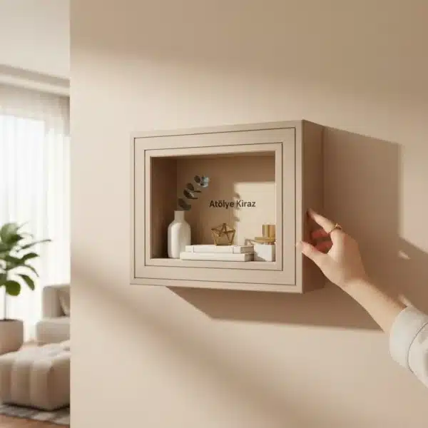 Çizgi Detaylı Dikdörtgen Rölyef Pano Shadow Box Üç Boyutlu Duvar Dekoru Kullanımı Atölye Kiraz