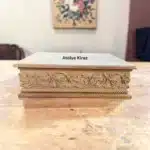 Halat bordürlü sarmaşık motifli oymalı dikdörtgen ahşap kutu boyanabilir ham obje