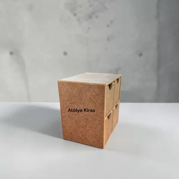 Ahşap Boyama Dört Çekmeceli Obje Masaüstü Organizer Doğa Konsepti