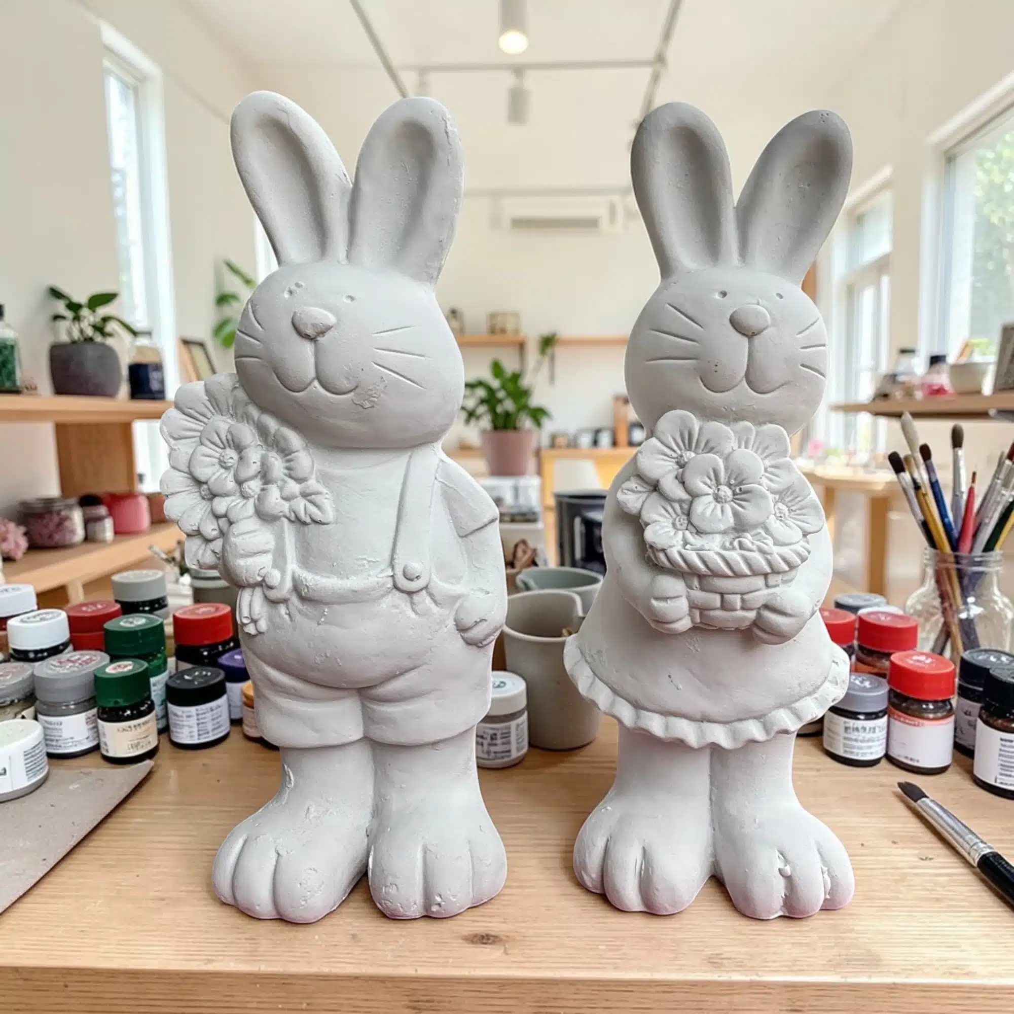 Paskalya Konseptli Çiçekli Tavşan Çifti Heykeli: Dekoratif Paskalya Hediyesi 1 Paskalya Konseptli Çiçekli Tavşan Çifti Heykeli: Dekoratif Paskalya Hediyesi