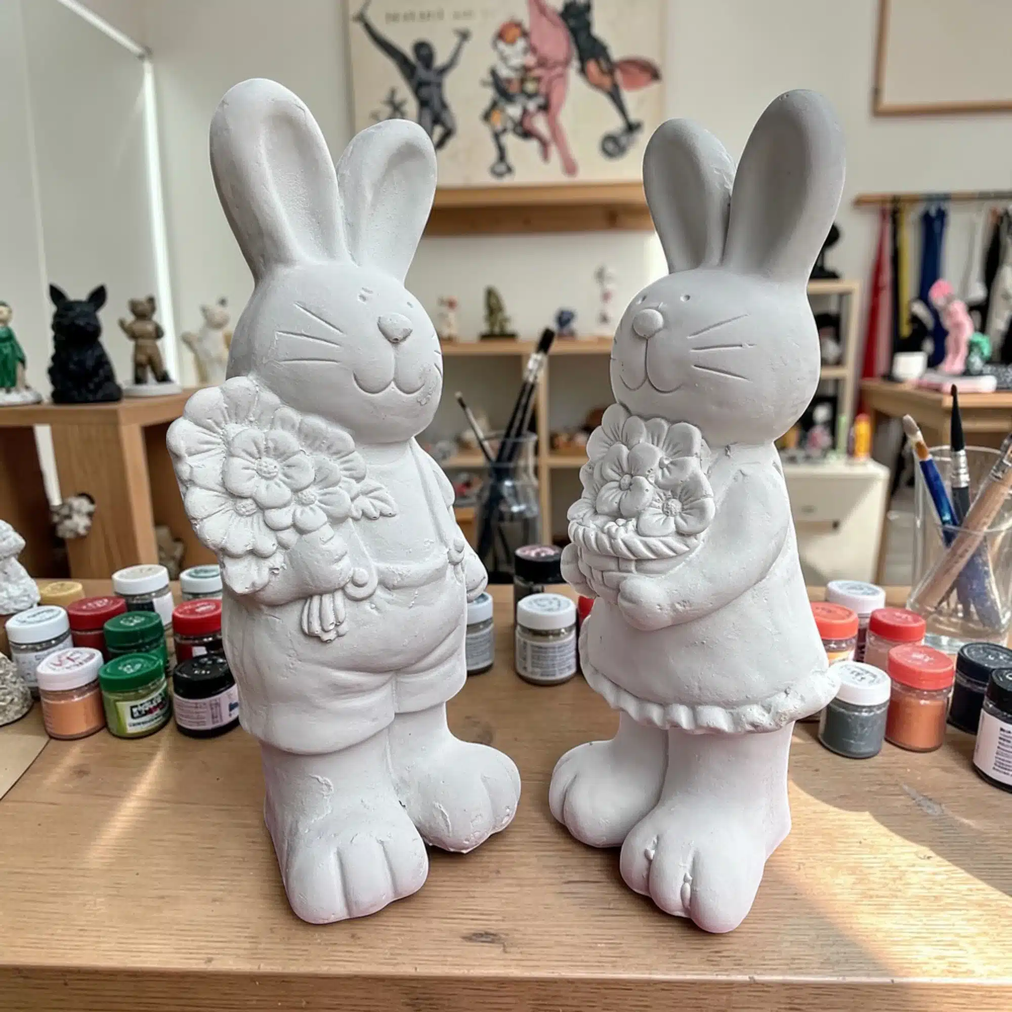 Paskalya Konseptli Çiçekli Tavşan Çifti Heykeli: Dekoratif Paskalya Hediyesi 3 Paskalya Konseptli Çiçekli Tavşan Çifti Heykeli: Dekoratif Paskalya Hediyesi