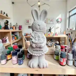 Paskalya Konseptli Çiçekli Tavşan Kız Heykeli: Dekoratif Paskalya Hediyesi