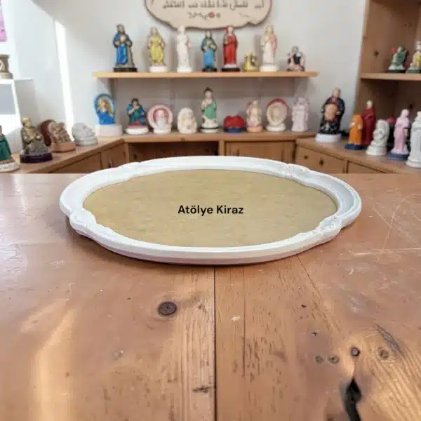 Boyanabilir Oval Ahşap Tepsi Polyester Aplikli Sunumluk Atölye Kiraz