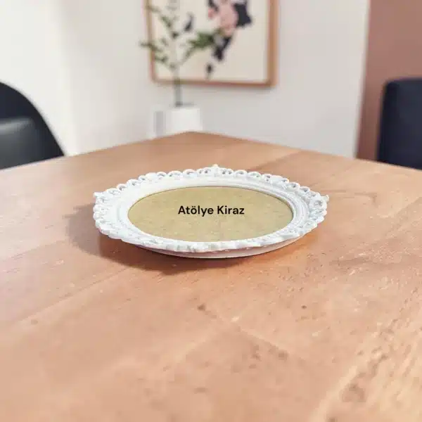 Boyanabilir Yuvarlak Ahşap Tepsi Polyester Aplikli Sunum Zemin Atölye Kiraz