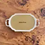 Polyester aplikli madalyon formlu ahşap tepsi söz nişan sunumluk boyanabilir ham obje