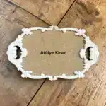 Polyester aplikli barok formlu ahşap tepsi boyanabilir küçük kahve sunumluğu