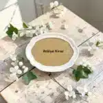 Polyester aplikli kıvrımlı oval ahşap tepsi boyanabilir sunumluk ham obje