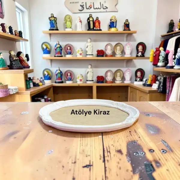 Boyanabilir Oval Ahşap Tepsi Kıvrımlı Kenar Polyester Aplikli Zemin Atölye Kiraz