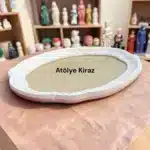 Kıvrımlı oval ahşap sunum tepsisi ham mdf polyester aplikli zemin
