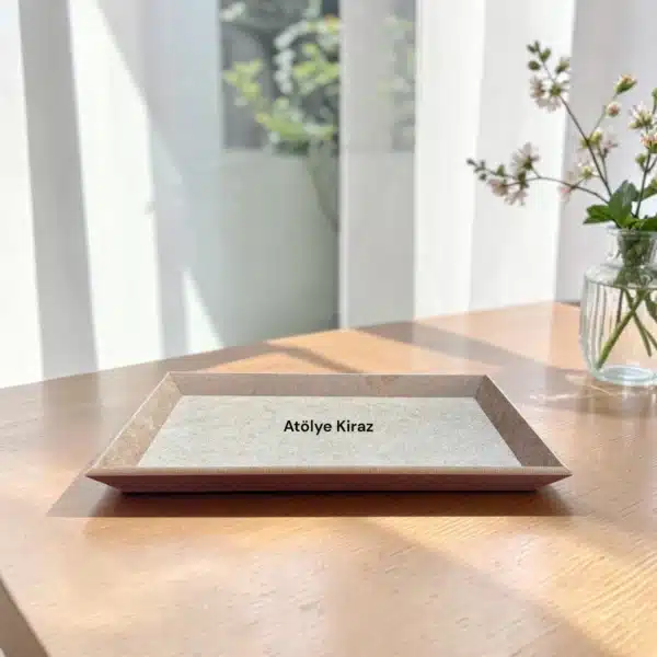 Boyanabilir Açılı Kenarlı Ahşap Tepsi Dikdörtgen Sunumluk Modern Tasarım Atölye Kiraz