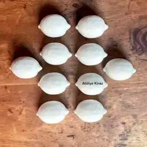 Atölye Kiraz boyanabilir limon figürü seti ham taş tozu obje limonata sunumu mutfak mermer tezgah konsepti