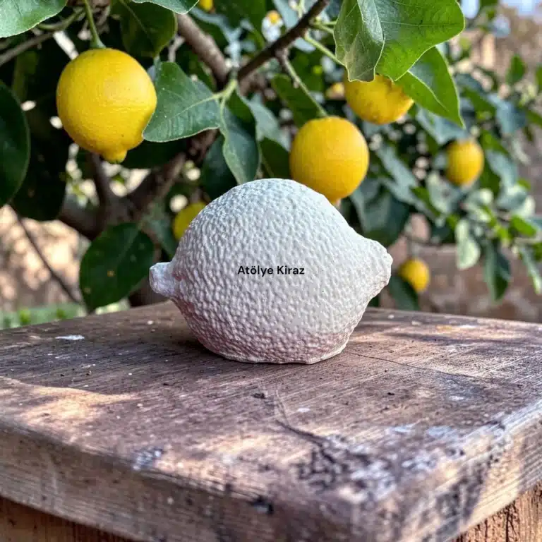 Atölye Kiraz Boyanabilir Limon Figürü Ham Taş Tozu Obje Limon Ağacı Dalları Altında Dış Mekan Doğal Konsept