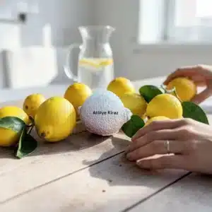 Atölye Kiraz Boyanabilir Limon Figürü Taze Limonata Sunumu Aydınlık Mutfak Masası Yaşam Alanı Konsepti