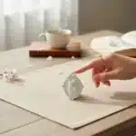 Romantik kız figürlü duvar süsü taş tozu etrafında pembe kalpler keten kumaş zemin atölye kiraz