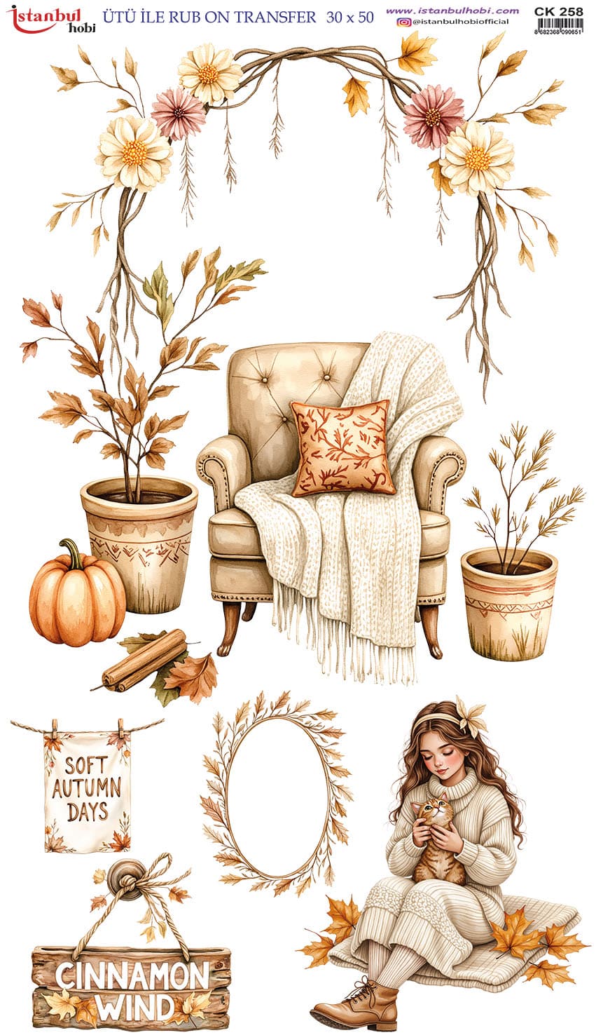 Ütü ile Rub On Transfer Kağıdı: Dekoratif Süsleme Kağıdı - CK258 | 30x50 cm 1 Ütü Ile Rub On Transfer Kağıdı: Dekoratif Süsleme Kağıdı - Ck258 | 30X50 Cm
