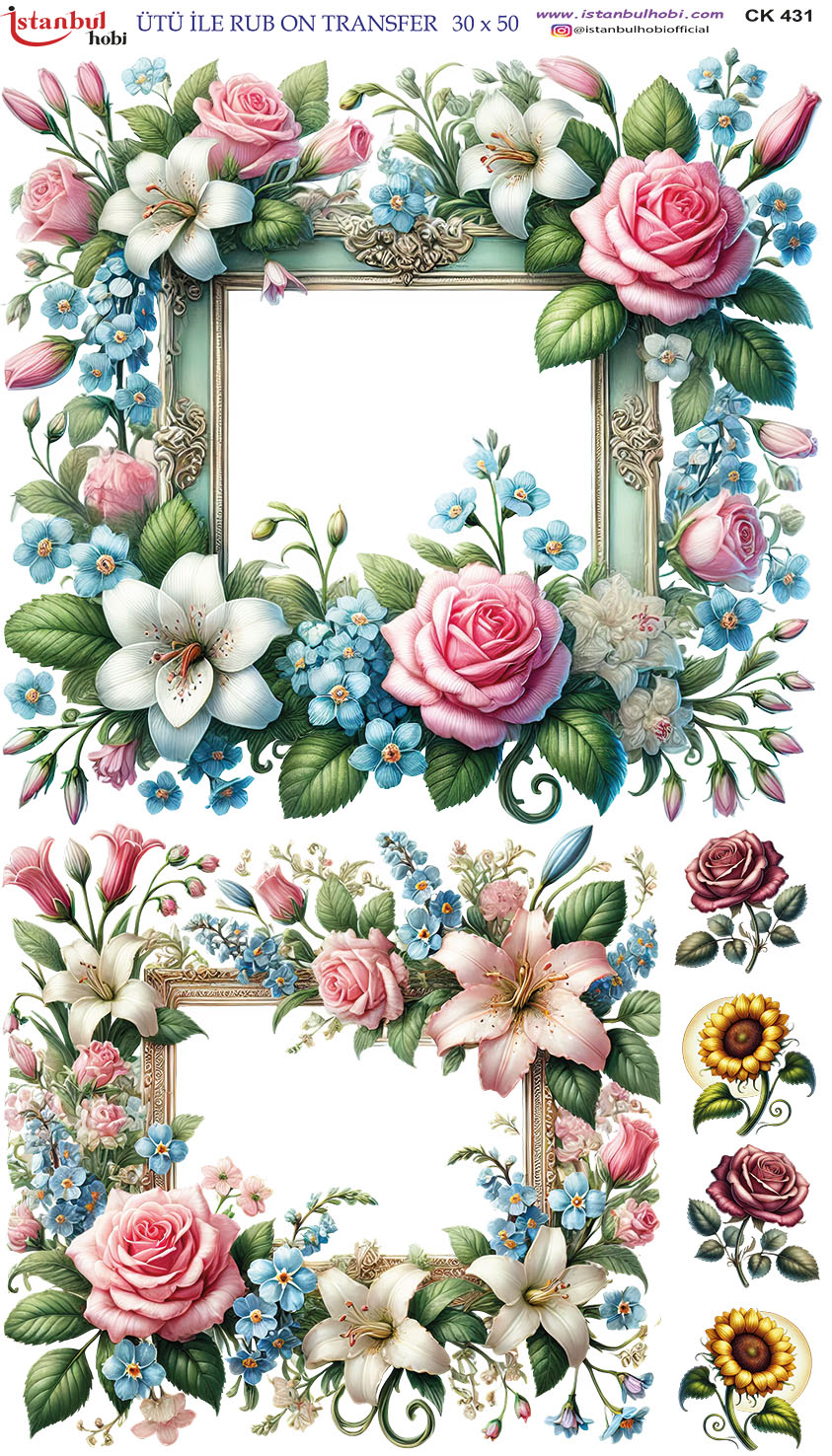 Ütü ile Rub On Transfer Kağıdı: Dekoratif Süsleme Kağıdı - CK431-İST | 30x50 cm 1 Ütü Ile Rub On Transfer Kağıdı: Dekoratif Süsleme Kağıdı - Ck431-İst | 30X50 Cm