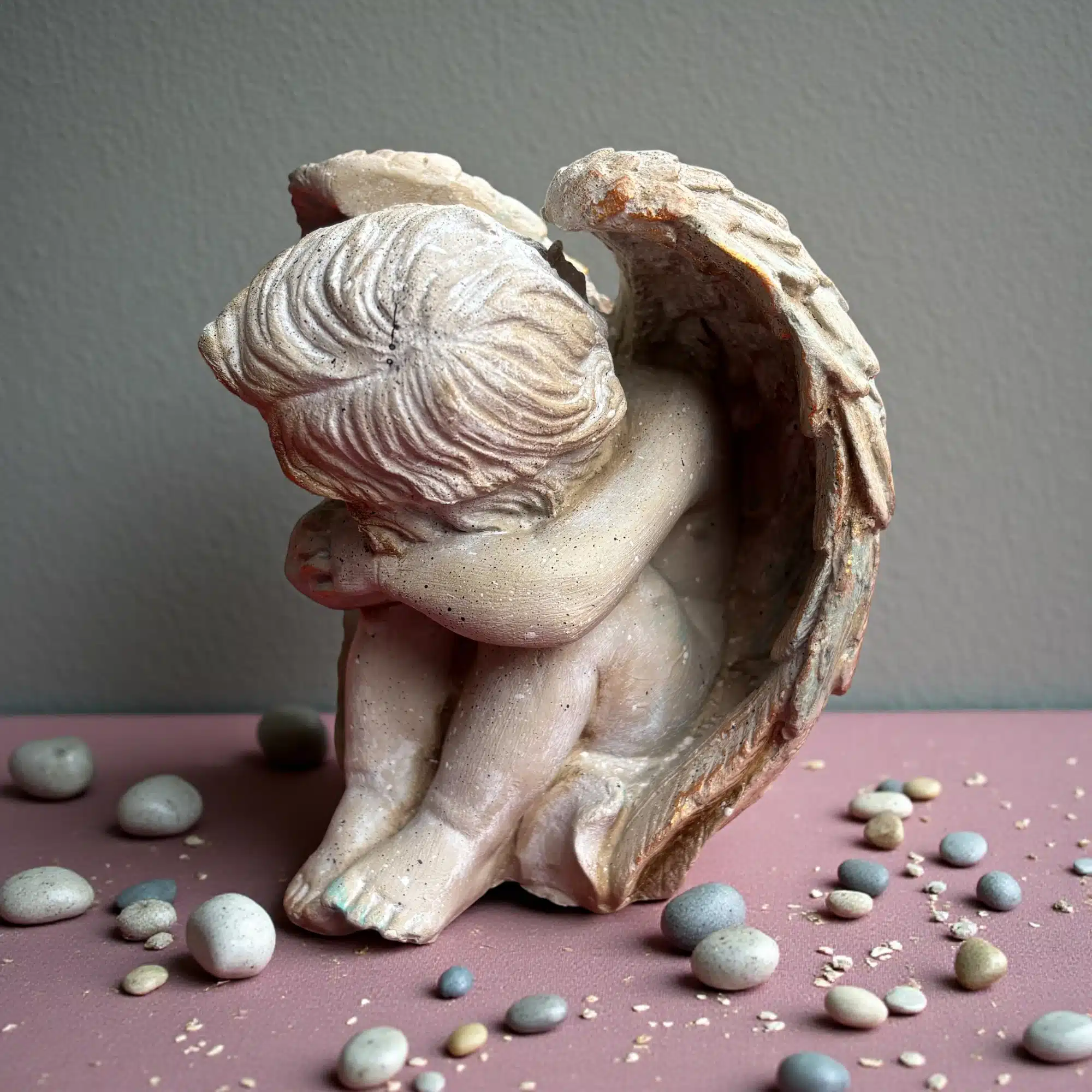 Eskitme Dekorlu Uyuyan Melek Heykeli: Yüzyıllık Huzurun Evinizdeki Yansıması 2 Eskitme Dekorlu Uyuyan Melek Heykeli: Yüzyıllık Huzurun Evinizdeki Yansıması