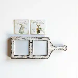 Vintage Tavşan Temalı İki Karolu Ahşap Sunumluk: Baharın Neşesi Sofralarınızda