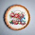 Meyve Sepeti Desenli Dekoratif Polyester Tabak: Evinize Doğanın Bereketini Taşıyın