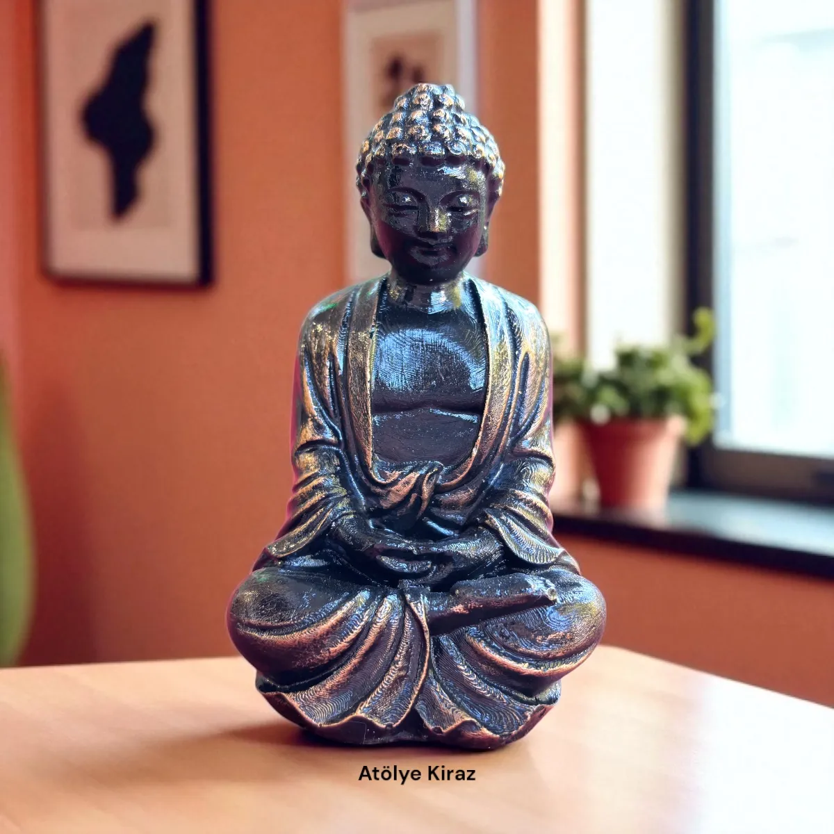 Meditasyon İçin El Yapımı Oturan Buda Heykeli