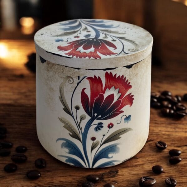Dekoratif Lale Desenli Aytaşı Kutu – El Boyaması Kapaklı Kutu 9x9x8,5 cm