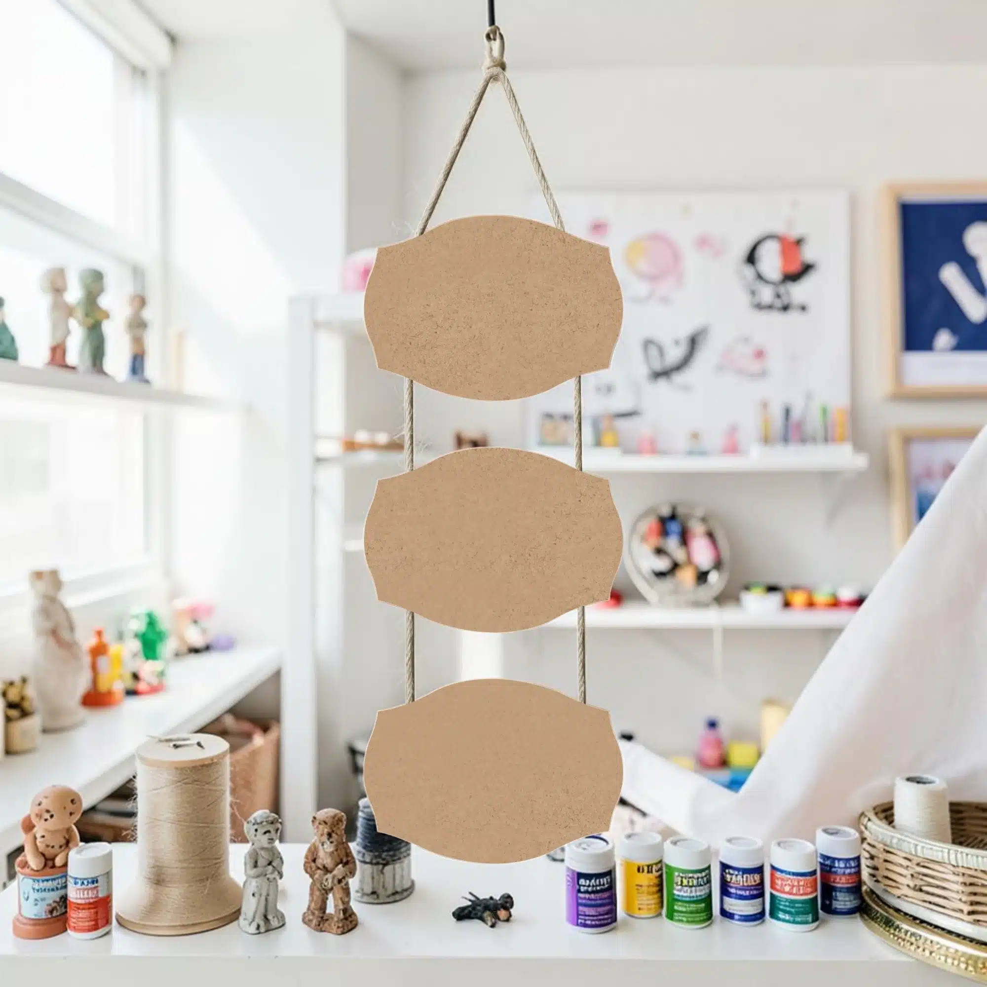 İpli Pano: 3 Bölmeli Dekoratif Boyanabilir Duvar Süsü 1 İpli Pano: 3 Bölmeli Dekoratif Boyanabilir Duvar Süsü