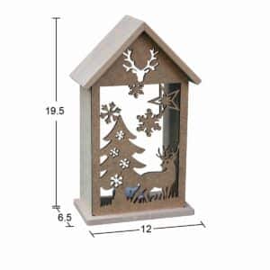 Ev, Geyik ve Çam Figürlü Ahşap Yılbaşı Süsü