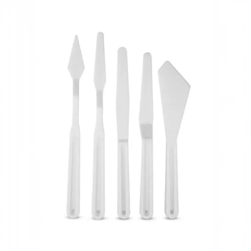 Plastik Spatula Seti Beyaz : 5 Parça Esnek Rölyef ve Macun Sıyırıcı