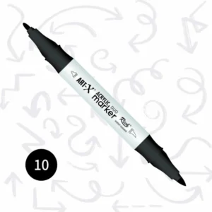 ART-X Acrylic Marker DUO 10: Çift Uçlu Akrilik Markör Kalem-Siyah