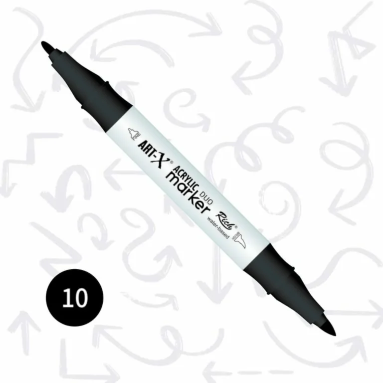 ART-X Acrylic Marker DUO 10: Çift Uçlu Akrilik Markör Kalem-Siyah