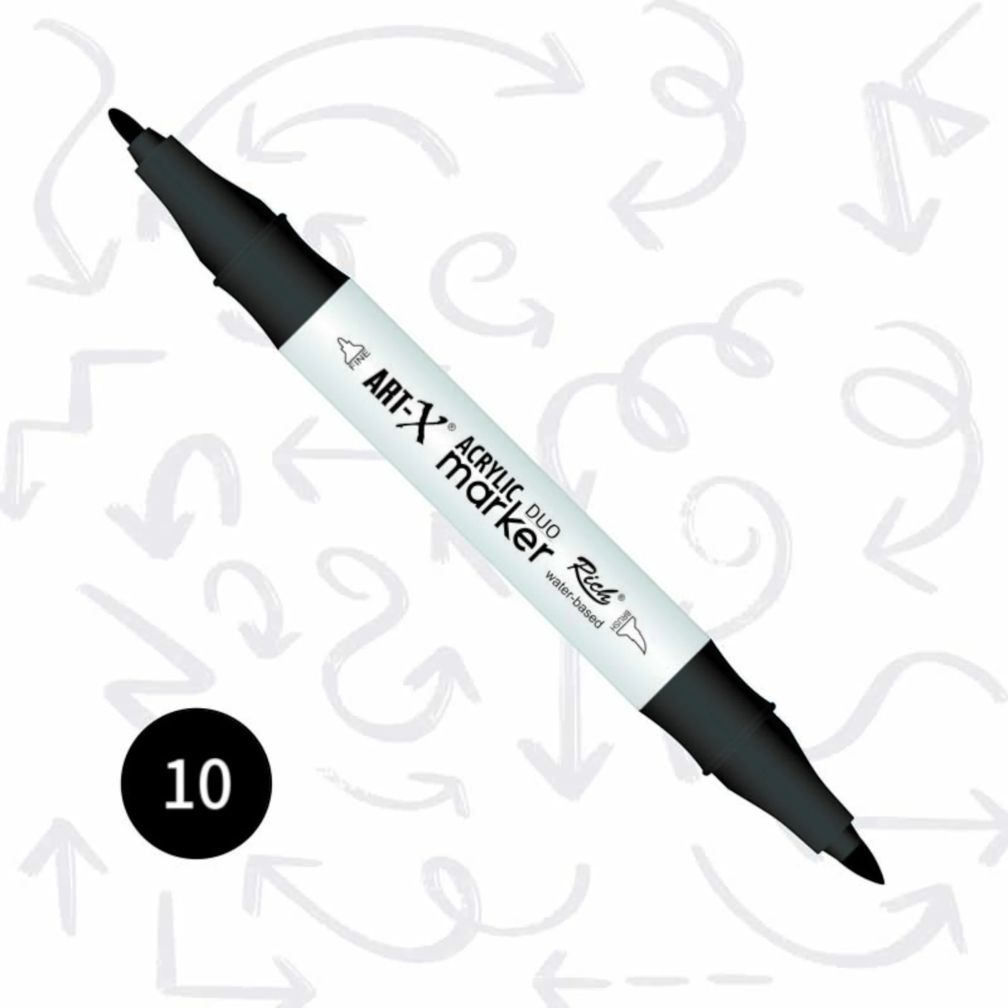 ART-X Acrylic Marker DUO 10: Çift Uçlu Akrilik Markör Kalem-Siyah