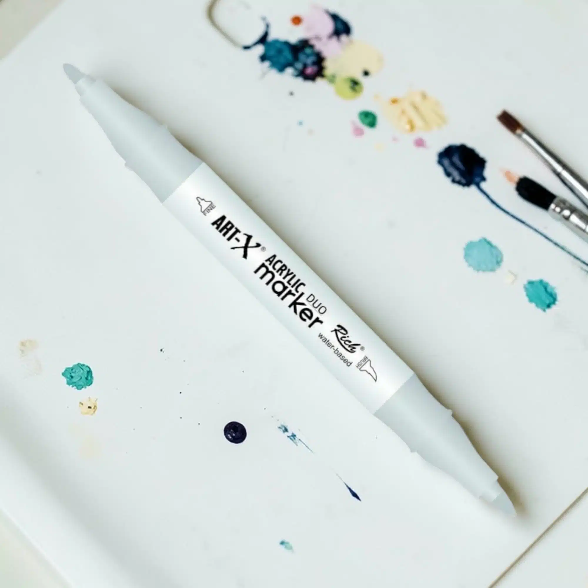 ART-X Acrylic Marker Duo 130: Çift Uçlu Akrilik Markör Kalem-Beyaz