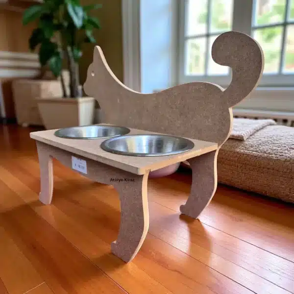 Ahşap Kedi Mama Kabı