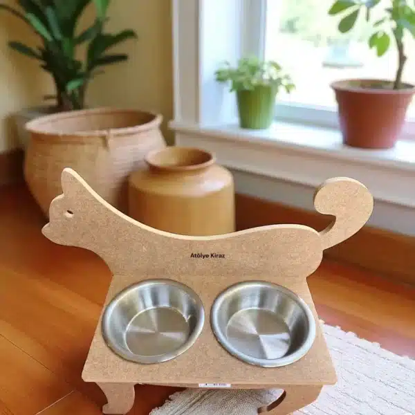 Ahşap Kedi Mama Kabı