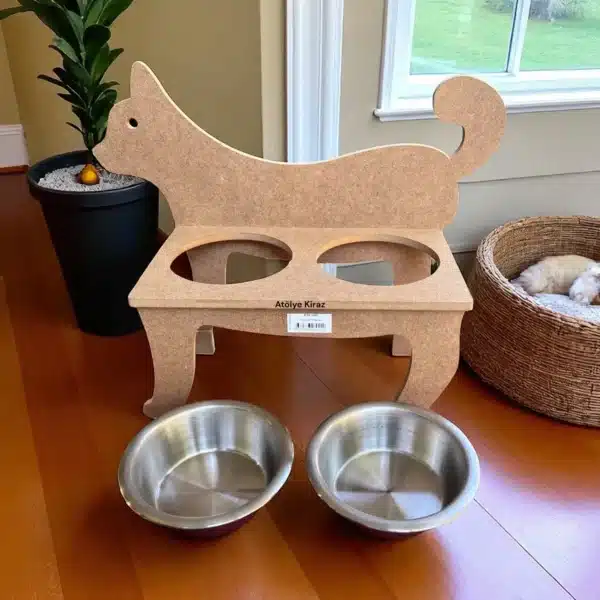 Ahşap Kedi Mama Kabı