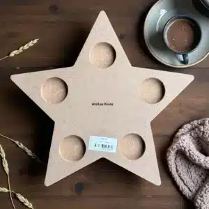 Yıldız Figürlü Ham Ahşap 5'li Tealight Mumluk: Gecenizi Aydınlatan Gökyüzü Işıltısı