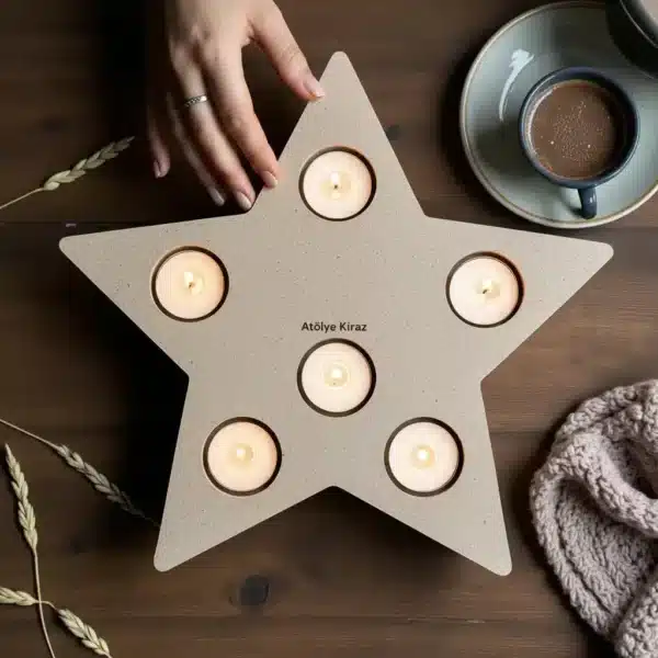 Yıldız Figürlü Ham Ahşap 5'Li Tealight Mumluk: Gecenizi Aydınlatan Gökyüzü Işıltısı