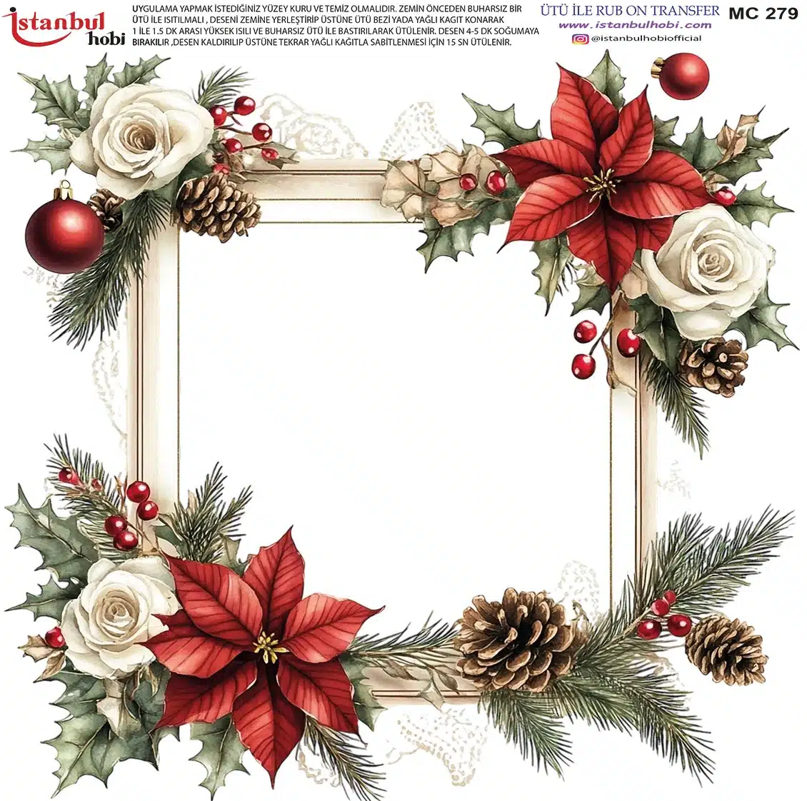 MC279 Ütü Ile Rub On Transfer Kağıdı: Yılbaşı Deseni - Mc279-İst | 30X30 Cm - Görsel 1