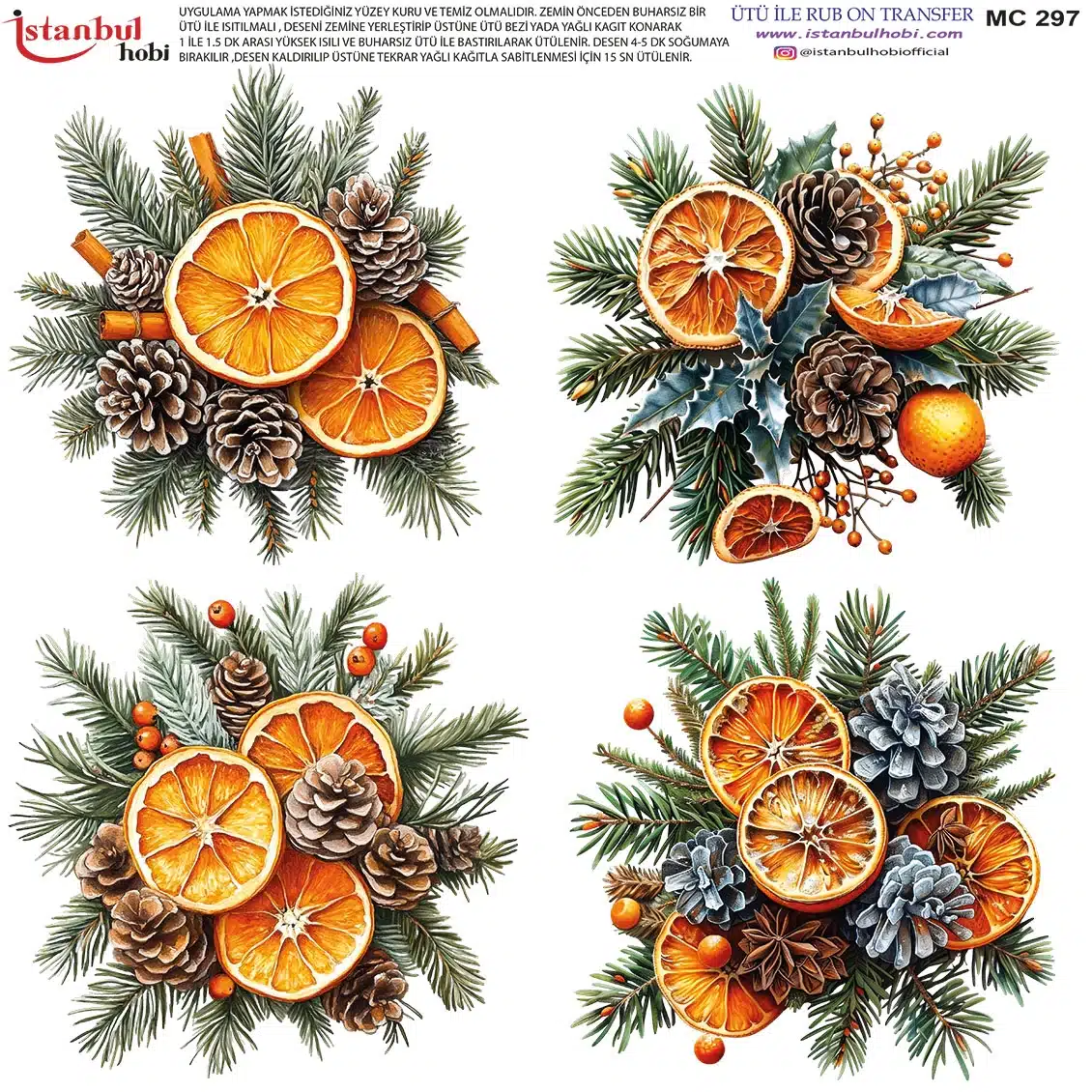 MC297 Ütü Ile Rub On Transfer Kağıdı: Yılbaşı Deseni - Mc297-İst | 30X30 Cm - Görsel 1