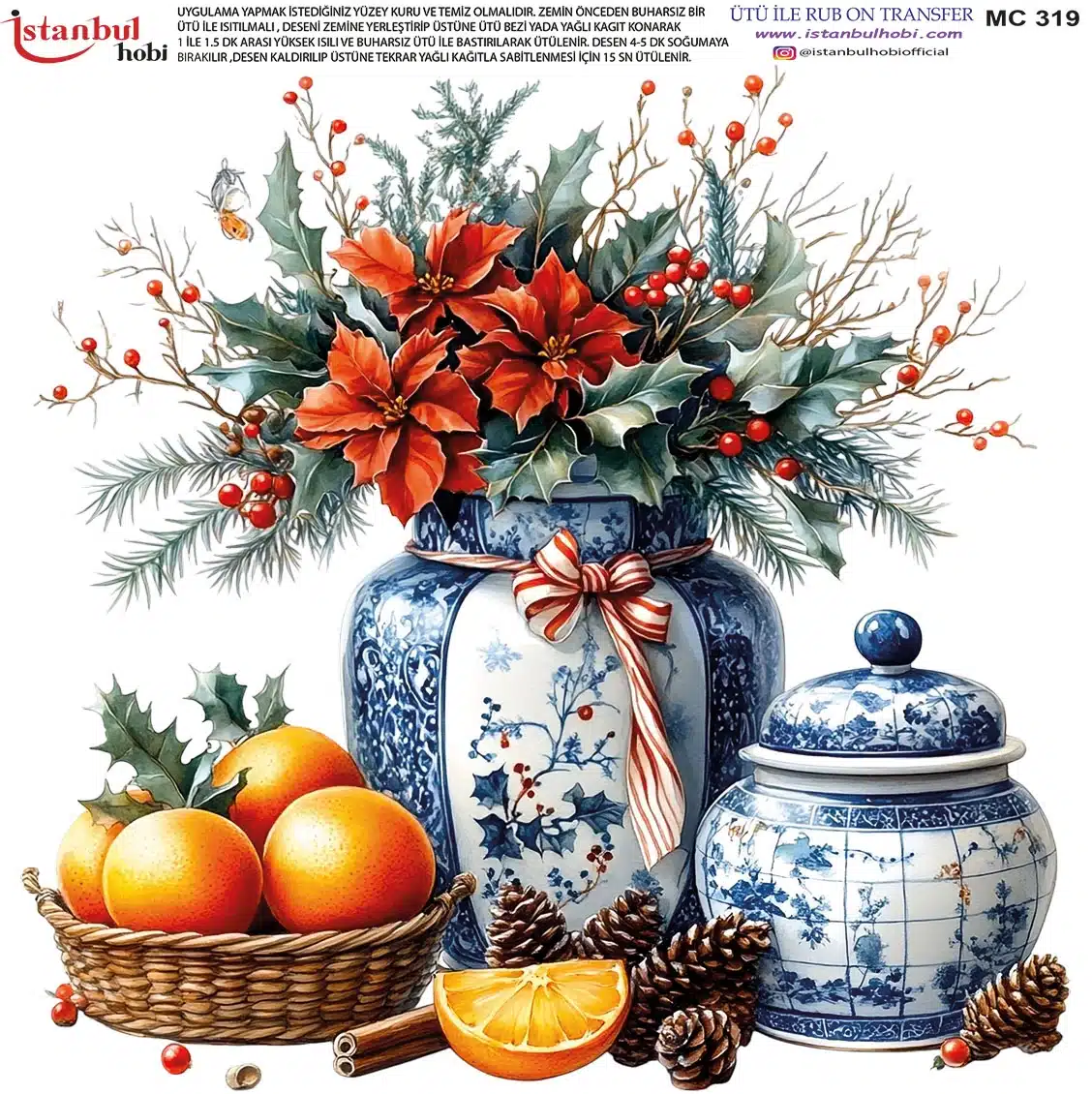 MC319 Ütü Ile Rub On Transfer Kağıdı: Yılbaşı Deseni - Mc319-İst | 30X30 Cm - Görsel 1