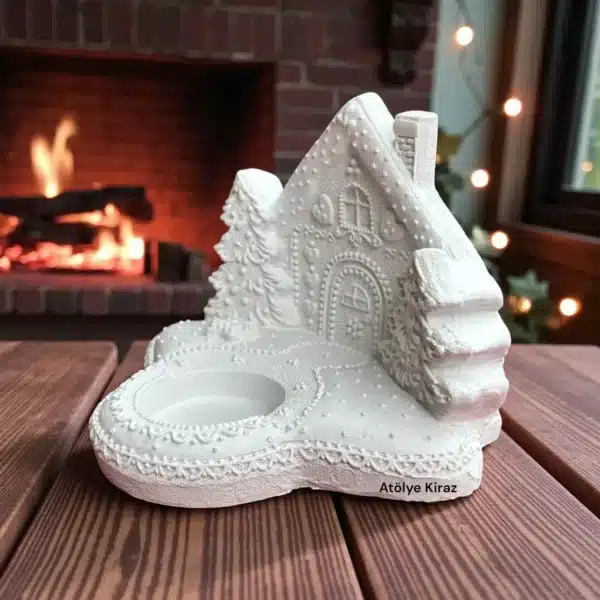 Yılbaşı Evi Figürlü Mumluk : Dekoratif Çam Ağaçlı Tealight Mumluk
